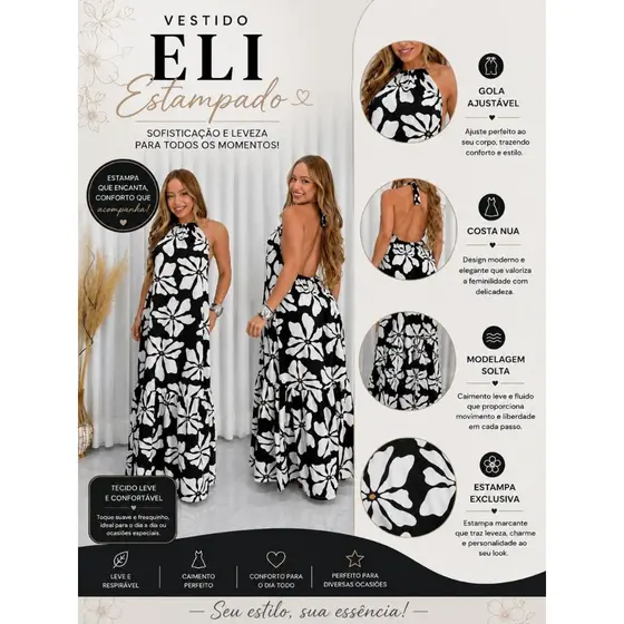 VESTIDO ELI LONGO BABADO FLORAL ESTAMPA VERAO