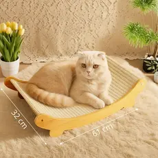 Cama e Arranhador Design Curvo para Gatos Madeira e Sisal Resistente e Durável