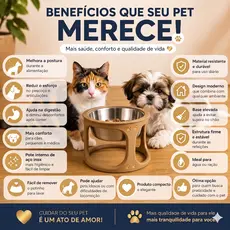 Comedouro Elevado Pet | Inox | Gato Cachorro | Bebedouro | Tigela | Ração Água Antivômito | Premium