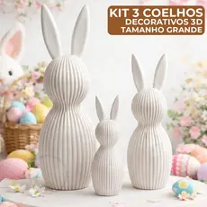 Kit 3 Coelhos Páscoa Enfeite Tamanho Grande Decoração Moderno Minimalista Canelado