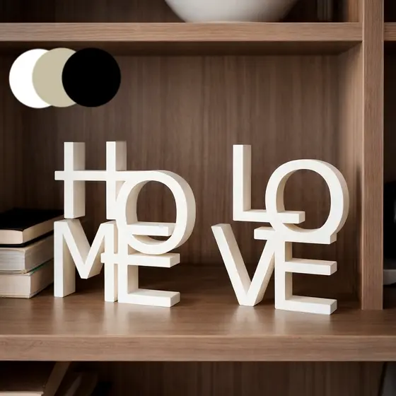 Kit Letreiro Decoração HOME & LOVE Enfeite para Casa Prateleira Plástico