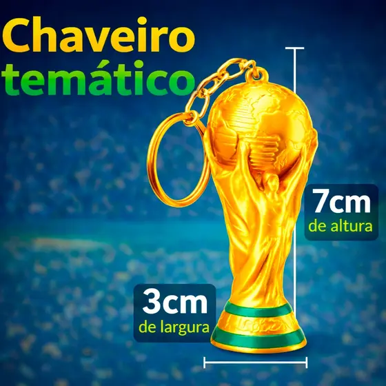 Chaveiro Troféu Taça Copa do Mundo Dourado Plástico Lembrancinha Aniversário Decoração
