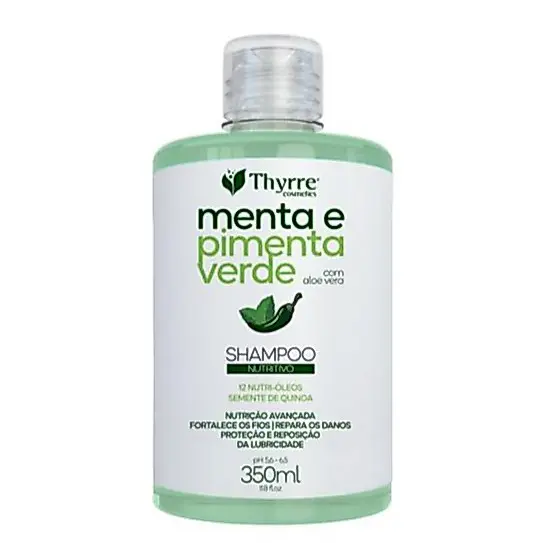 Shampoo Menta & Pimenta Verde 350ml Hidratante Capilar Com Balsamo Pré Reabilitação Thyrre Cosmetics