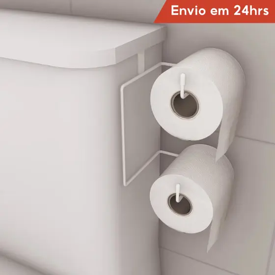 Suporte De Papel Higiênico Duplo Branco Caixa Acoplado 2 Rolos Aço