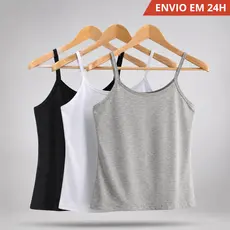 Kit Regata de Alcinha Básica Feminina Casual Regatinhas Lisas