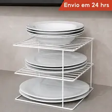 Organizador De Pratos Divisoria 3 Níveis Aramado Cozinha Armario Prateleira Suporte