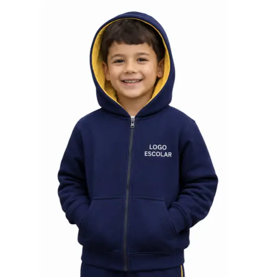 Blusa Moletom Casaco Uniforme Escolar Infantil Azul Marinho Sua Arte Logo Tamanho do 02 ao 10