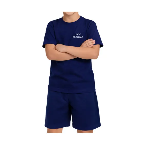 Camiseta Uniforme Escolar Azul Marinho Com Sua Arte Logo Tamanho do 02 ao 10 Manga Curta e Manga Longa