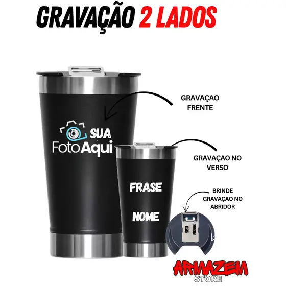 Copo Térmico  473ML Personalizado com Sua Foto Gravada a Laser