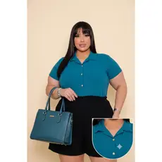 BLUSA PLUS SIZE FEMENINO VISCOLYCRA PREMIUM POLO C/ 2 BOLSOS - GG G1 G2 - MEGA PROMOÇÂO!!!