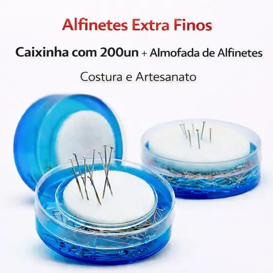Alfinetes Extra Finos - Caixinha com 200un + Almofada de Alfinetes – Costura e Artesanato