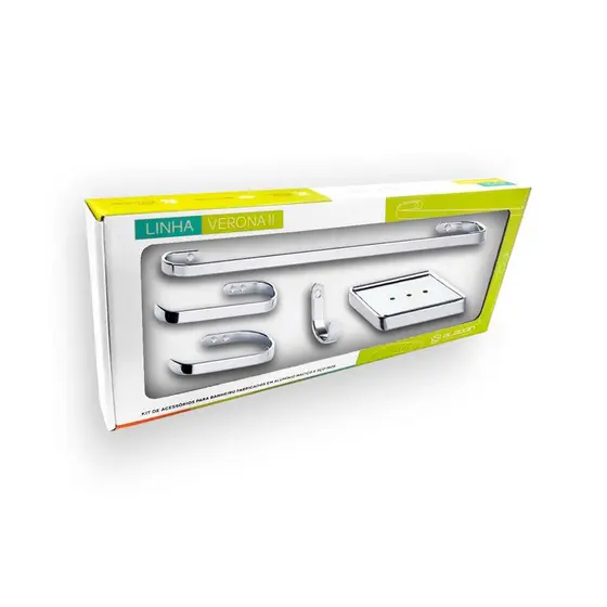 Kit Acessórios de Banheiro 5 Peças Metal Cromado Verona