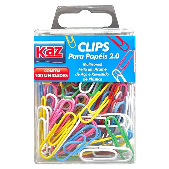 Kit 100 Clips Coloridos de Aço Para Papel n°2/0 Revestido Plástico