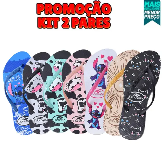 Kit 2 Pares Chinelo Feminino Casual De Dedo Do 33 ao 40 Vaquinha Confortável Promoção Lançamento