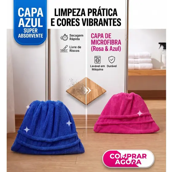 Capa De Vassoura Microfibra Reutilizável Pano Limpeza Lavável Pega Poeira e Pelos - Envio Imediato