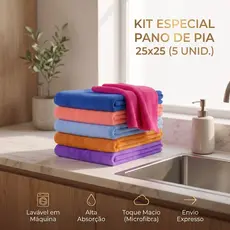 Kit 5 Panos De Pia Microfibra 25x25cm Alta Absorção Multiuso Limpeza Cozinha - Envio Imediato