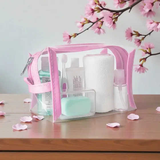 Necessaire Estojo 15 Peças Plástico Cristal Transparente Ziper Varias Cores Com Nfe Envio Imediato