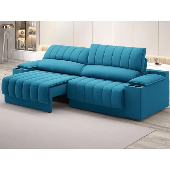 Sofá com Porta Copos Carregador USB Ret Rec Murano 2,00m Velosuede Royal - NETSOFAS