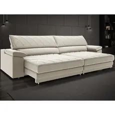 Sofá de Duplo Molejo com Carregador USB, Retrátil e Reclinável Valencia 2,90m Veludocristal Areia- NETSOFAS