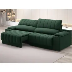 Sofá com Porta Copos Carregador USB Ret Rec Murano 2,50m Velosuede Verde - NETSOFAS