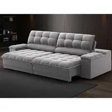 Sofá com Porta Copos e Carregador USB Ret Rec Luke 2,90m Veludocristal Cinza - NETSOFAS