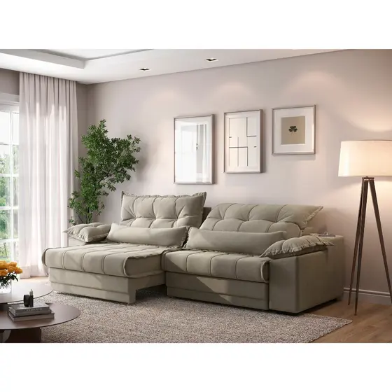 Sofá Retrátil e Reclinável com Molas ensacadas e Carregador USB Colosso 2,30m Veludocristal Fendi - NETSOFAS