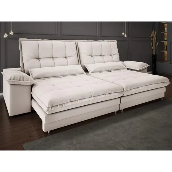 Sofa Bergamo 2,90m Assento Retratil e Reclinavel Velosuede Areia - NETSOFAS