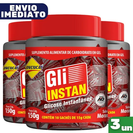 Kit 3 Gli-Instan Sabor Morango Glicose Instantânea Cartucho Com 10 Balas - Lowçucar