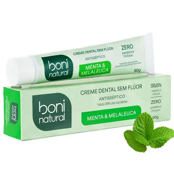 Creme Dental Natural Menta e Melaleuca Sem Flúor 90g Boni Natural