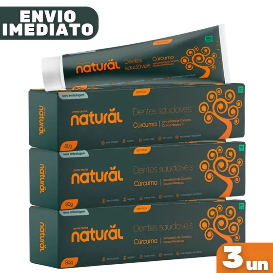 Kit 3 Creme Dental Cúrcuma Cravo e Melaleuca 80g - Orgânico Natural