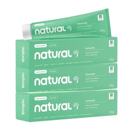 Kit 3 Creme Dental Orgânico Natural Sem Flúor Vegano Camomila 80g