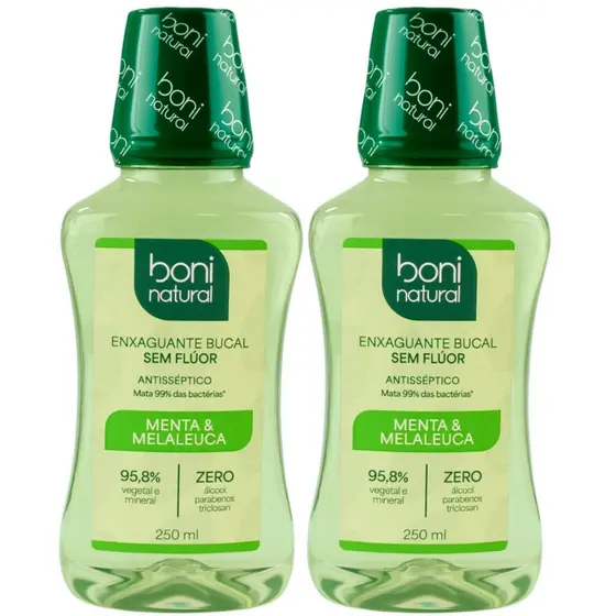 Kit 2 Enxaguante Bucal Vegano Natural Menta e Melaleuca 250ml - Boni Natural