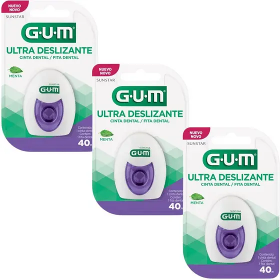 Kit 3 Fita Dental Ultra Deslizante Sabor Menta 40 Metros - Gum
