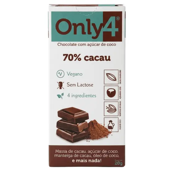 Chocolate Tablete 70% Cacau Sem Lactose Vegano 20g - Only4