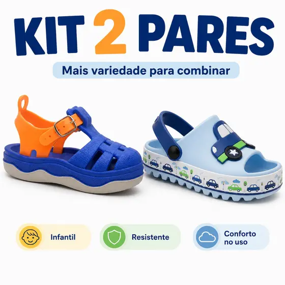 Kit 2 Pares Sandália Infantil Menino e Menina Papete Ajustável Leve Confortável