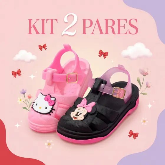 Kit 2 Sandálias Infantil Menina Confortáveis e Antiderrapantes