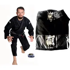 Kimono Jiu Jitsu Trançado reforçado profissional 50% Forrado Leão King Pezom e Faixa