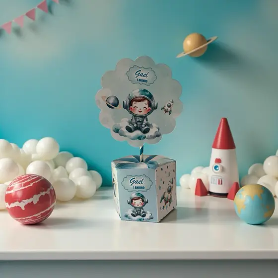 CENTRO DE MESA GRANDE PERSONALIZADO ASTRONAUTA PEGUE E MONTE