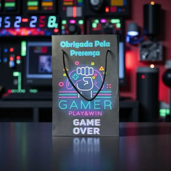 sacola P personalizada Gamer neon novo