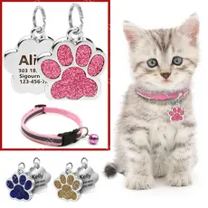 Etiquetas Personalizadas De Cachorro Gato Gravado Nome ID Coleira Pingente Acessórios Pata Glitter