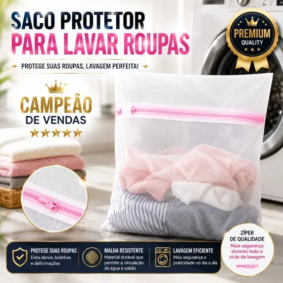 Kit 5 Unidades de Sacos Protetores Para Lavagem De Roupas Delicadas Com Zíper