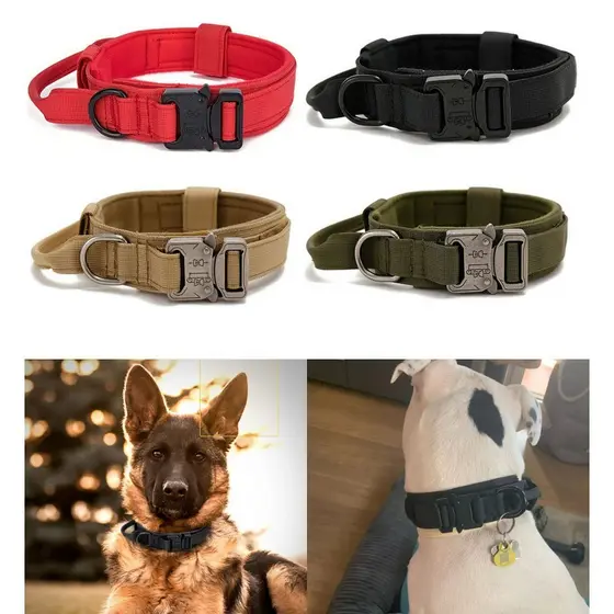 Coleira Tática Militar Ajustável Resistente Para Cachorro Com Alça Treinamento Pet Grande Porte