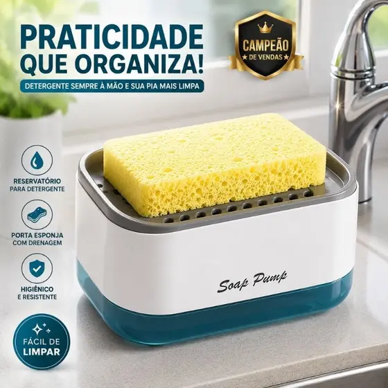 Dispenser Detergente 2 Em 1 Esponja Limpeza Sabão Limpa Cozinha Casa Louça Dosador