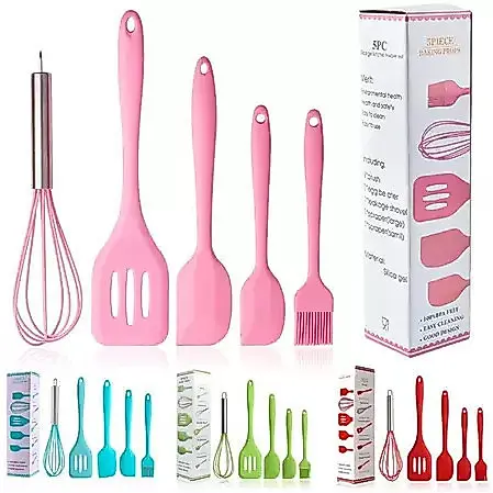 Kit 5 Peças Utensílios de Cozinha Silicone Colher Espátula Fue Espátula Pequena Pincel
