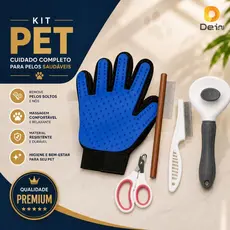 Kit Pet 5 Peças Higiene Cachorro Gato Escova Rasqueadeira Luva Tira Pelos Cortador Unha Pentes