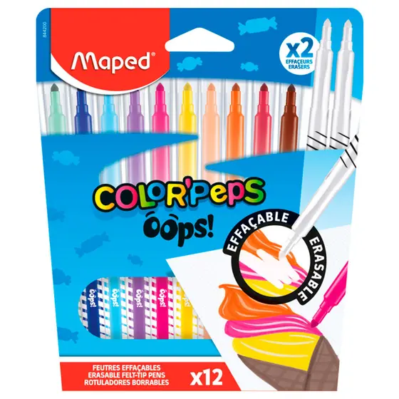 Caneta hidrográfica Color'Peps Oops Apagável com 10 cores e 2 apagáveis 844200 Maped