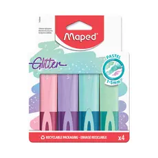 Pincel marca texto Classic Glitter estojo 4 cores pastel 742046 Maped