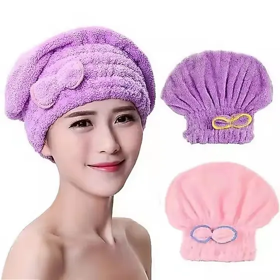 Touca de Banho de Microfibra para Mulheres  Absorve Seca Cabelo Toalha Chuveiro