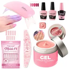Kit Gel Construtor Unhas Profissional Molde F1 + Preparadores + Esmalte Lixa + Mini Cabine UV/LED Nail Designer Completo