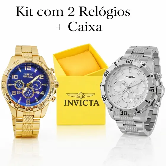 2 Relógios Masculinos Clássicos Prata, Dourado Fundo Azul com Caixa Presente